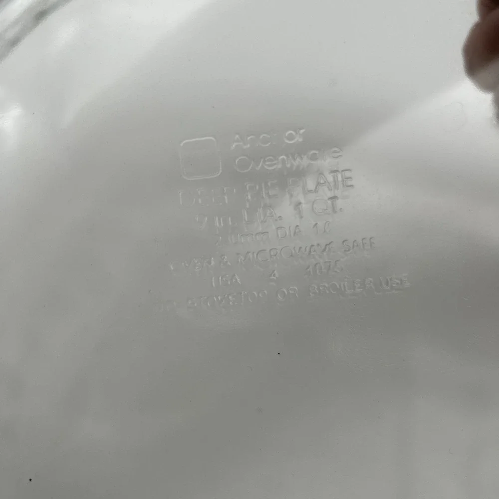 Anchor Ovenware Deep Pie Plate 9in 1 QT Oven & Microwave USA No Stovetop/Broiler